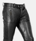 Men's Black Leather Pants With Quilted Design photo 3