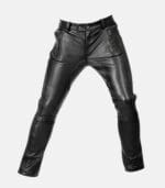 Men's Black Leather Pants With Quilted Design photo 4