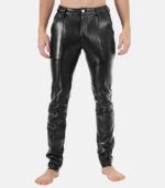 Men's Black Lamb Leather Pants With Zipper Closure