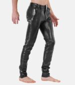Men's Black Lamb Leather Pants With Zipper Closure photo 3