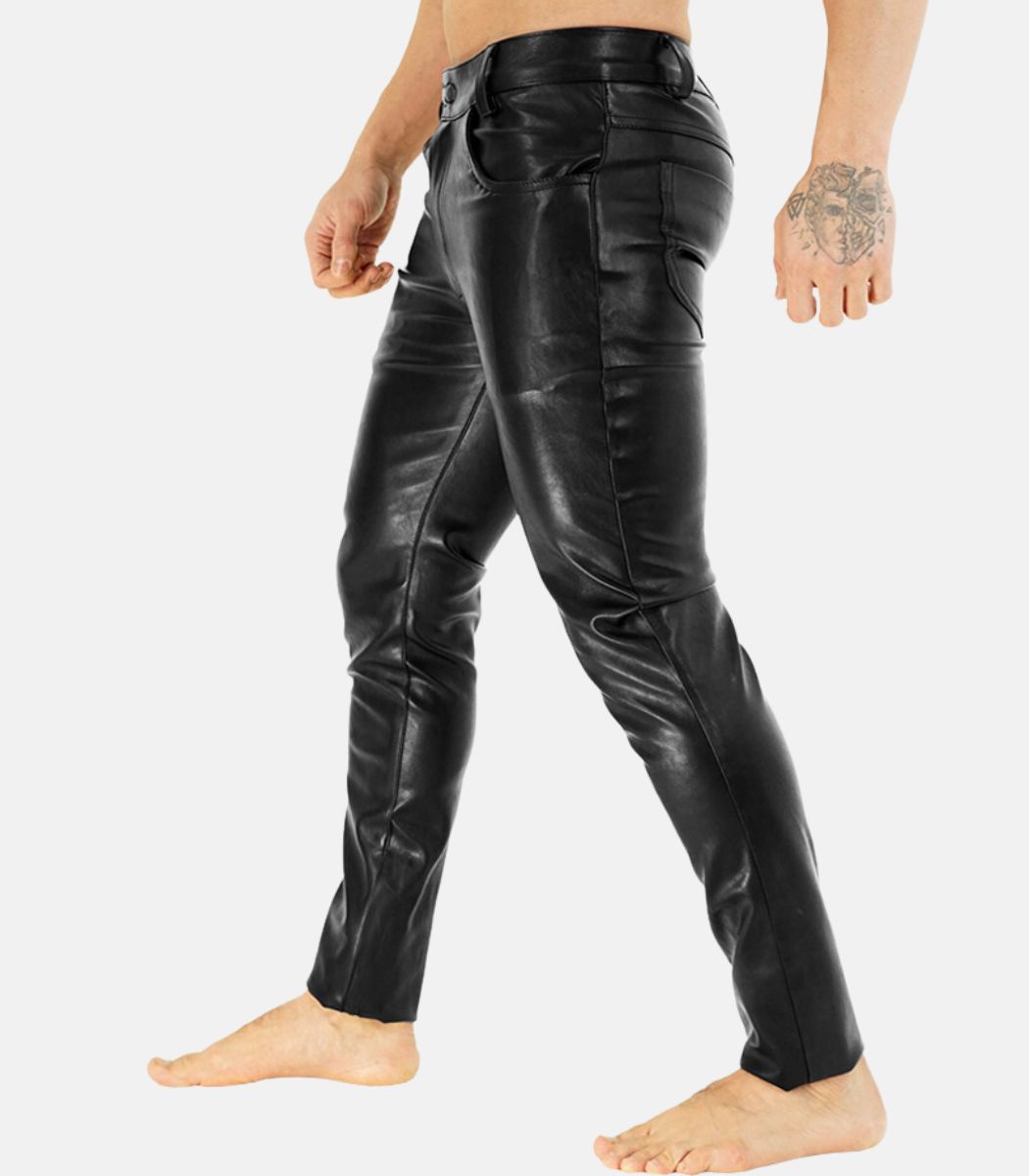 Men's Black Leather Pants Zipper Closure & Inner Lining - Letherix