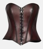 Women Antique Brown Leather Corset with Back Strap Closure