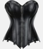 Women Classic Black Leather Corset with Zipper Closure