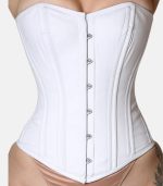 Women White Leather Overbust Corset with Back Laced