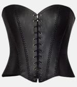 Women Black Leather Quilted Corset with Back Strap Closure