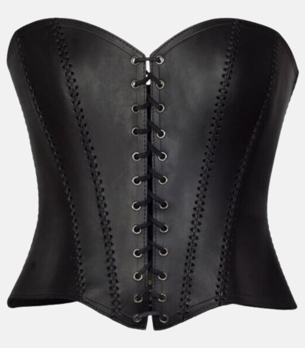 1 Women Black Leather Quilted Corset with Back Strap Closure