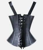 Women's Stylish Black Leather Overbust Corset with Zipper Closure photo 2