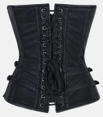 Women Black Leather Overbust Corset with Side Zipper Closure photo 2
