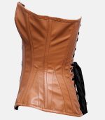 Women Tan Brown Overbust Leather Corset with Back Laced photo 2