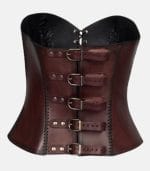 Women Antique Brown Leather Corset with Back Strap Closure photo 2