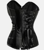 Women Black Leather Overbust Corset with Buckle Style photo 2
