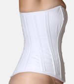 Women White Leather Overbust Corset with Back Laced photo 2