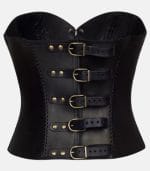 Women Black Leather Quilted Corset with Back Strap Closure photo 2