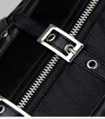 Women Black Leather Overbust Corset with Buckle Style photo 3