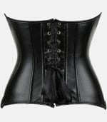Women Classic Black Leather Corset with Zipper Closure photo 3