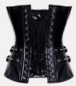 Women Black Leather Overbust Corset with Spiral Steel Style photo 3