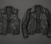 Black leather biker vest and black leather biker jacket laid flat side by side